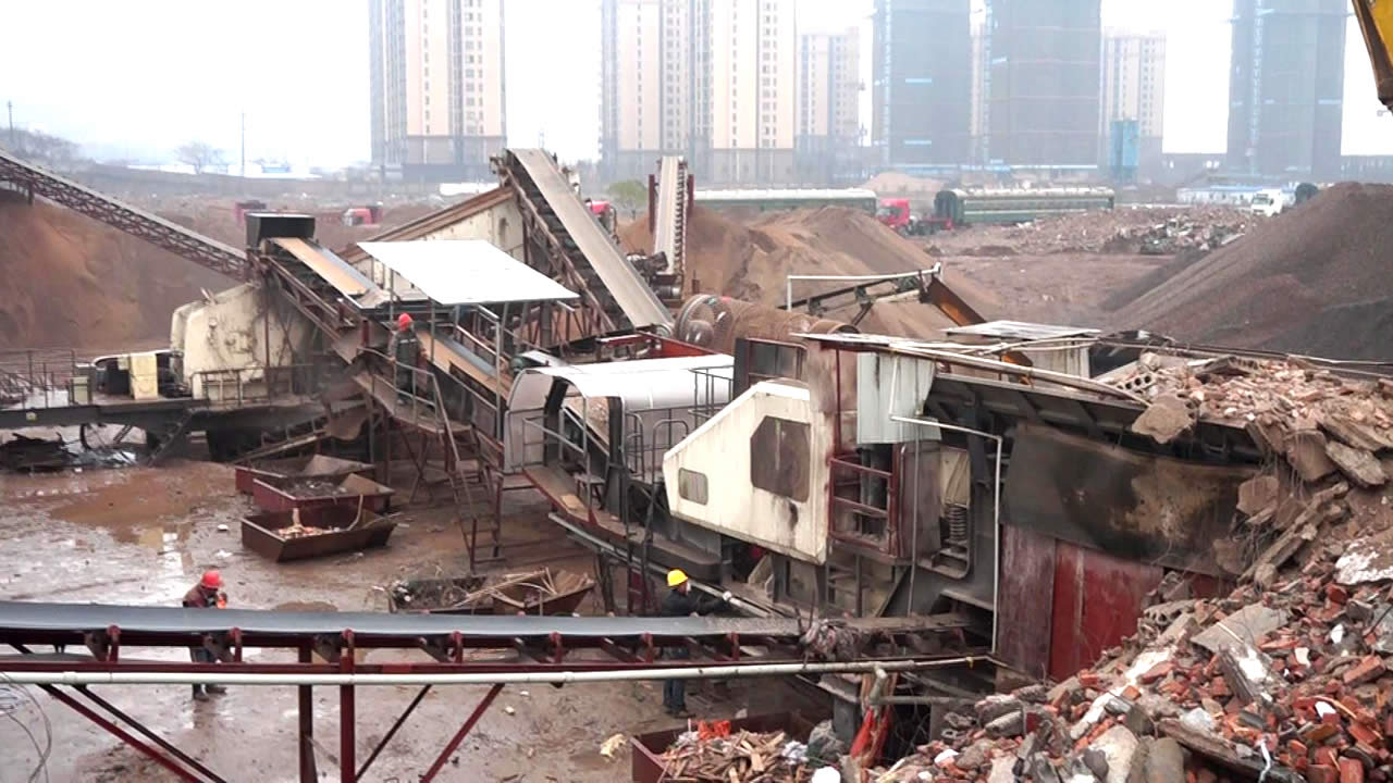 建筑垃圾破碎机生产现场高清实拍视频